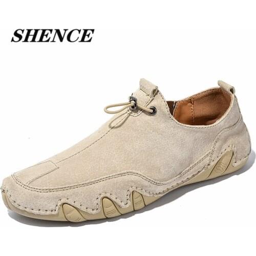 SHENCE Casual Gentleman Mens Shoes Summer Outdoor Leather Mens Shoes Fashionable and Comfortable Breathable Rubber Soft Sole