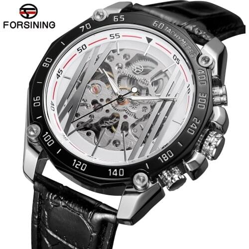 2019 Fashion Forsining Top Brand Military Sport Clock Design Automatic Transparent Leather Skeleton Mens Mechanical Wrist Watch