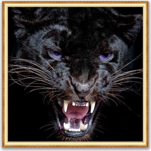 Animal Black Panther DIY Cross Stitch Embroidery 11CT Kits Needlework Craft Set Printed Canvas Cotton Thread Home Decoration