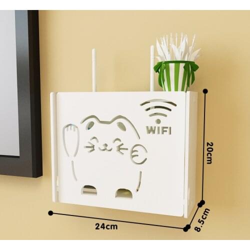 Smile Cat Pattern Wireless Wifi Router Box PVC Wall Shelf Hanging Plug Board Bracket Storage Box EUROPE Style Storage Boxes Bins
