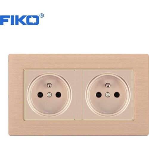 FIKO 2gang Aluminium Alloy Panel Wall Power standard ,Double EU french Standard family hotel Wall Power Socket , 146mm*86mm