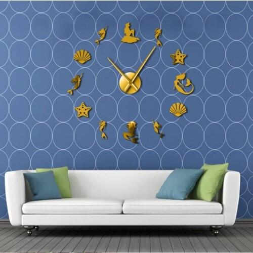 Mermaid and shell New Hot Watch Wall Clocks 3d Diy Acrylic Mirror Stickers Home Decoration Living Room Home Modern Decoration