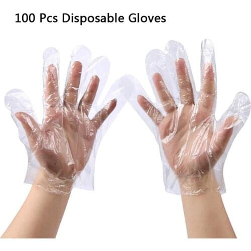 100Pcs Disposable Gloves One-off Transparent Plastic Gloves Restaurant BBQ Eco-friendly PE Gloves Kitchen Garden Accessories