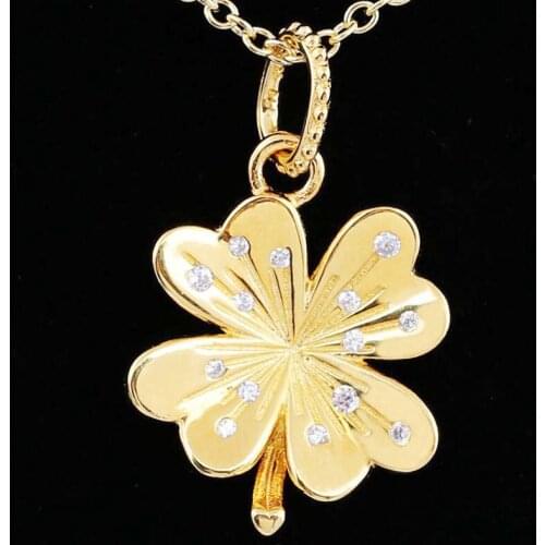 Original Gold Shine Four-leaf clover butterfly Pendant Beads Fit 925 Sterling Silver Bead Charm Pandora Bracelet DIY Jewelry