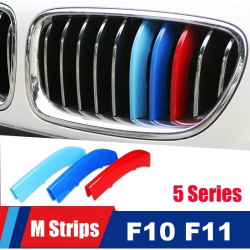 Nice 3D M Motorsport Front Grill Strips For BMW 5 Series F10 F11 Sedan Touring 520i 525i 528i 530i 535i Performance Stickers