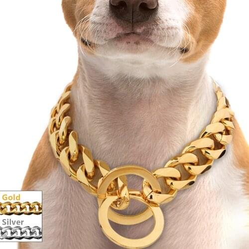 Strong Slip Dog Collar Dogs Training Chain Pet Choke Collars For Medium Large Pet Gold Silver Colors