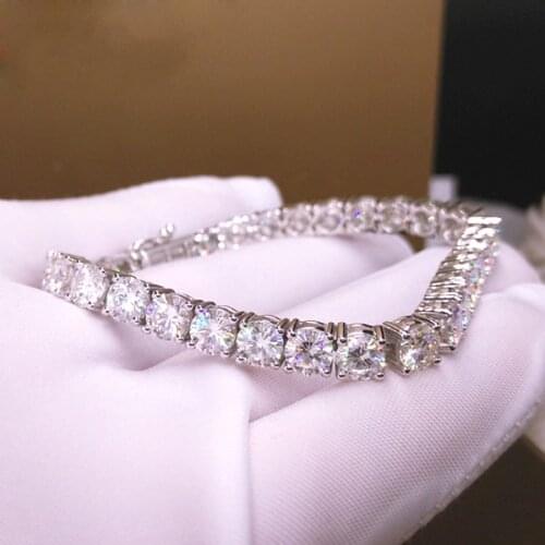 Handmade white gold filled 4-8mm Round Simulated Diamond Bracelets For Women Luxury Engagement Wedding Party Jewelry Long 18cm