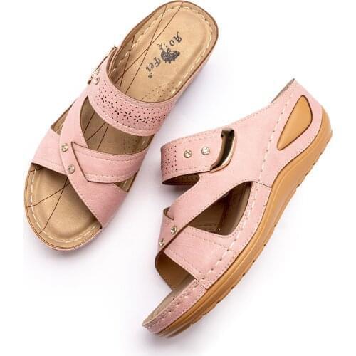 Comfortable Womens Mules Rhinestone PU Leather Sandals Breathable Platform Casual Beach Shoes Lightweight Women Slides Outdoor