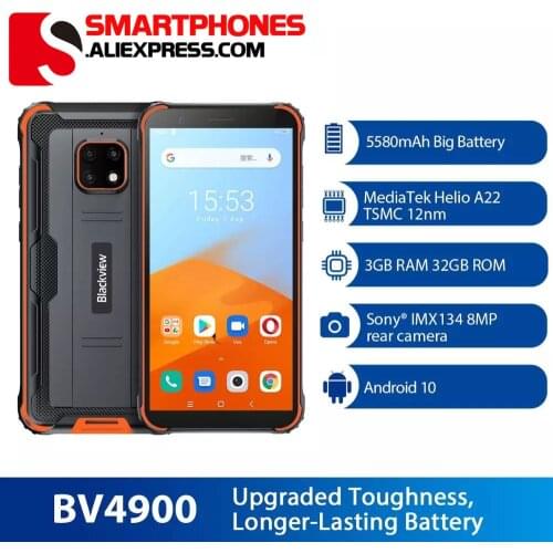 Blackview BV4900 Android 10 Rugged Waterproof Smartphone 3GB+32GB IP68 Mobile Phone 5580mAh 5.7 inch NFC Cellphone