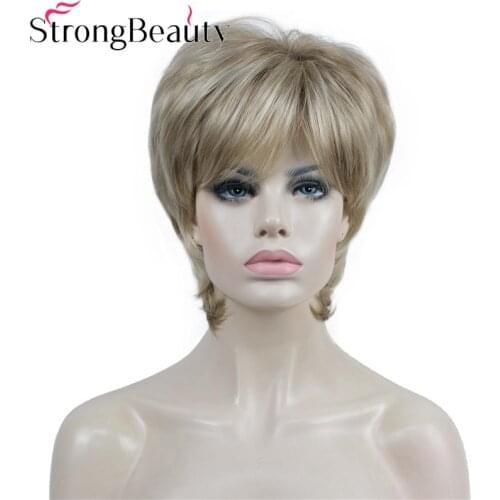 StrongBeauty Short Straight Wigs Synthetic Hair Blonde Silver Brown Women Wig Many Colors