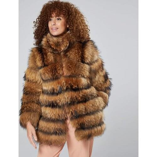 Delightful Fur Coat Jacket Women 100% Natural Raccoon Fur Jacket 2021 New Winter Warm Fashion Overcoat