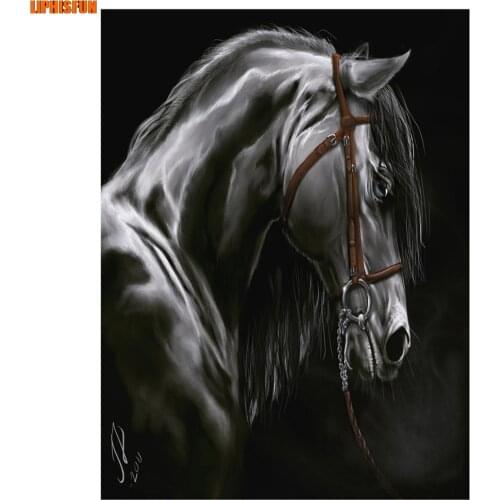 LIPHISFUN Handmade Cross Stitch Embroidery Diamond Painting Full Drill Home Decor Square Round Black Horse