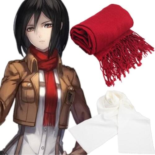 Japanese Anime Attack on Titan Mikasa Ackerman Cosplay Scarf Shingeki no Kyojin Red Daily Casual All-match Scarves Fun Stickers