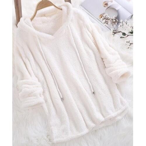 Plus Size 5XL 2021 Autumn Winter Women Casual Solid Long Sleeve Sweatshirt Long Sleeve Plush Thick Warm Hoodies Pullover