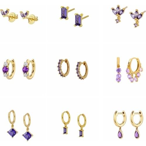 925 Silver Ear Buckle Women Hoop Earrings Romantic Purple Zircon Earring For Valentines Day Crystal Jewerly Piercing Pendientes