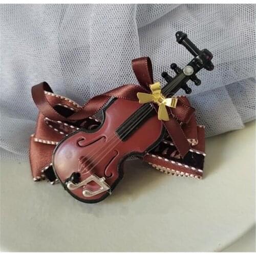 Mori Girl Classic brown bowknot violin Hair clip Lolita Women Headwear Cosplay Side clip B1437