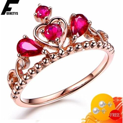 925 Silver Jewelry Ring for Women Wedding Engagement Party Accessory Retro Crown Shape Ruby Gemstone Open Finger Rings Wholesale