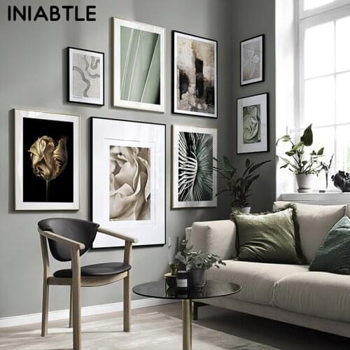 Golden Flower Leaf Poster Abstract Canvas Painting Nordic Wall Art Print Scandinavian Modern Picture Living Room Home Decor