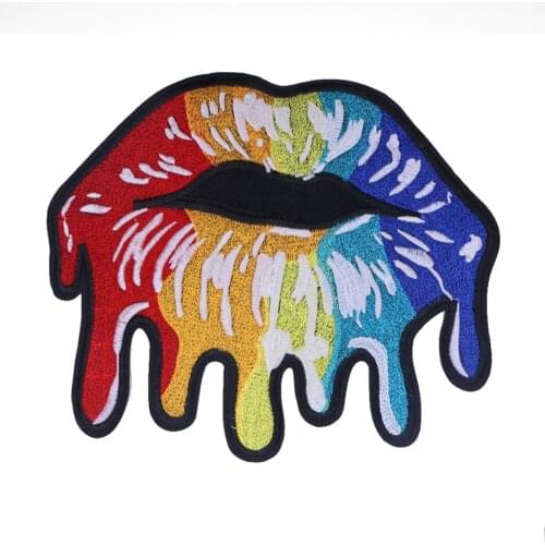 1PCS Exaggeration Rainbow Embroidery Sexy Lips Cloth Sticker Attached to the Clothing Accessories Decorative Decal Patch