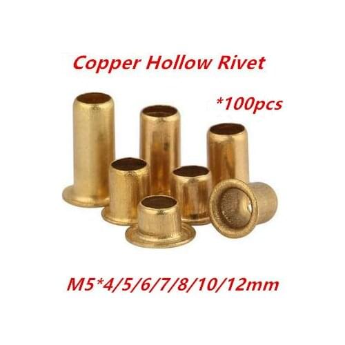 100PCS M5*4/5/6/7/8/10mm copper hollow rivet tubular rivets double-sided circuit board PCB vias nails