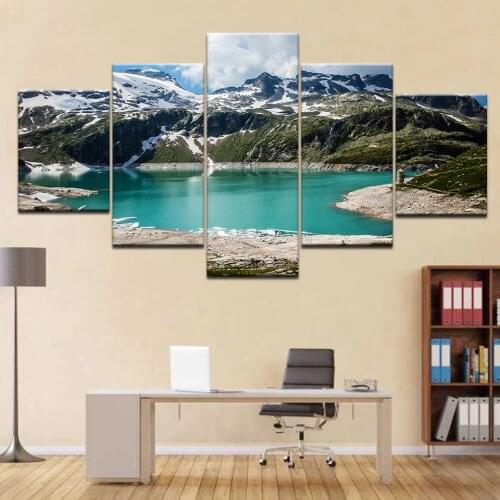5 Pieces Wall Art Canvas Paintings HD Prints Snow Mountain Natural Landscape Picture Lake Water Living Room Home Decor Poster