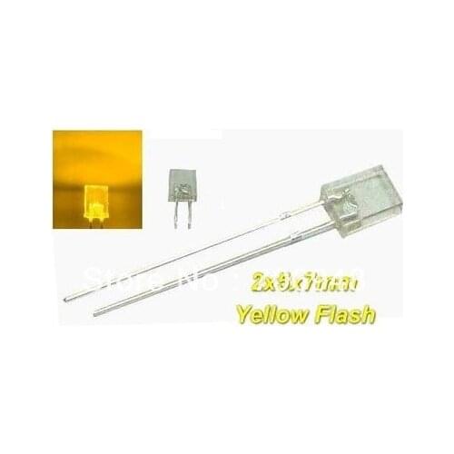 Free shipping 50pcs rectangular led, yellow Flash 2x5x7mm Blink LEDs good quality