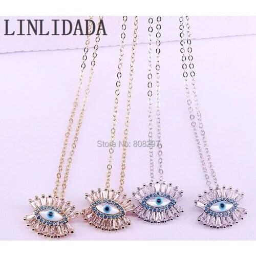 8Pcs High Quality Trendy Gold CZ Micro Pave Eye Pendant Necklaces for Women