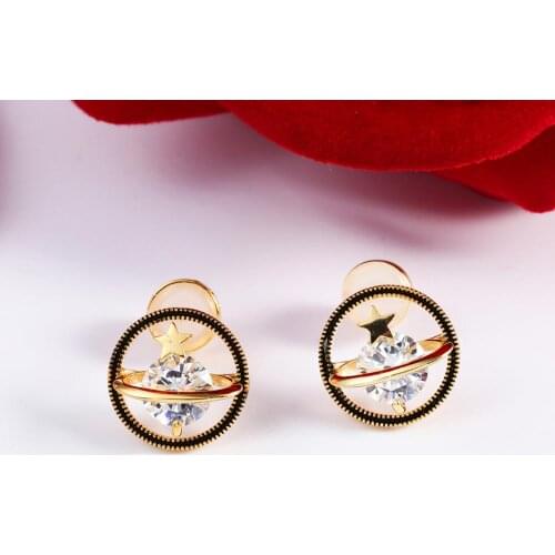 925 Sterling Silver Jewelry Sparkling Star Universe Planet Circle CZ Stud Earrings for Women Girls Party Birthday Christmas Gift