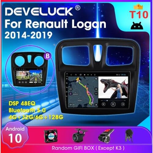 Android 10 2 Din Car Multimedia Player Radio For Renault Logan 2 Sandero 2012 - 2019 GPS Navigation RDS DSP DVD 4G+WIFI Headunit