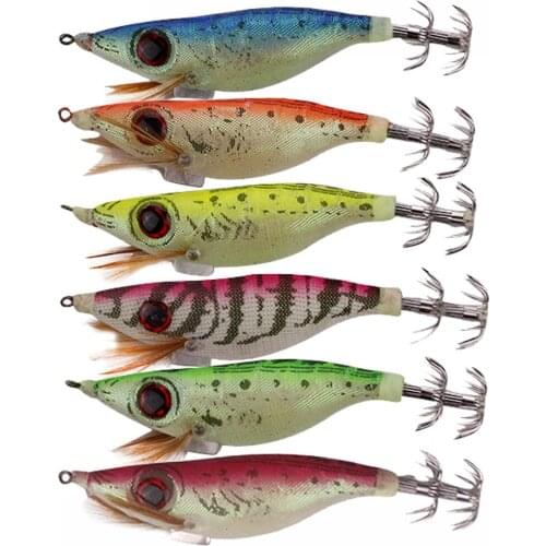 Free Fisher 6pcs Fishing Hard Baits Leurre Cuttlefish Lures Luminous Squid Jigs Octopus Lures Umbrella Hook