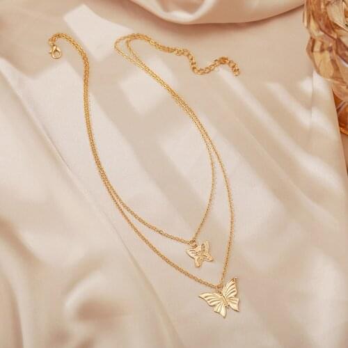 Fashion Multi-Layer Link Chain Zircon Butterfly Charm Pendant Choker Necklace For Women Statement Jewelry