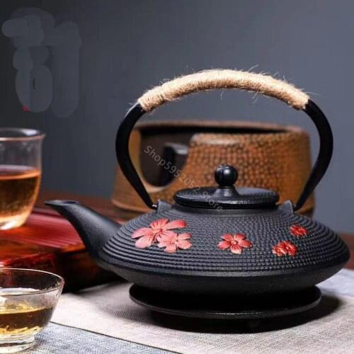 900ml Cast Iron Cherry blossoms Tea Kettle Teapot Tea Accessories Tea Set House Decor for Friends Family Wedding Tea Lovers