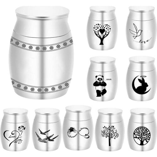 Funeral Flowers Pet Paw Life Tree Carved Urns Stainless Steel Memorial Cremation Mini Urn for Ashes Keepsake Pendant Jewelry