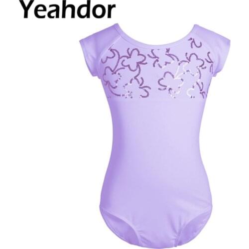 Kids Girls Gymnastics Leotard Ballet Dancing Clothing For Girls Short Sleeves Butterfly Sequined Strappy Back Ballet Dancewear