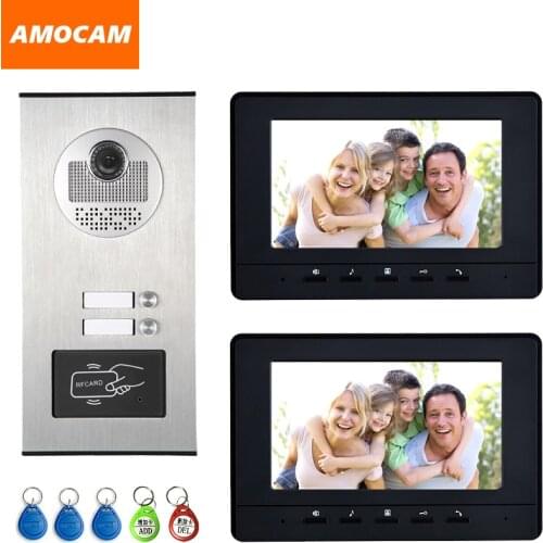 2 Units Apartment intercom system Video Door Phone Door Intercom HD Camera 7" Monitor video Doorbell 5-RFID Card for 2 Household
