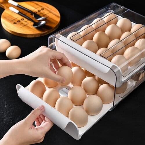 Large Capacity 32 Grid Double-Layer Egg Holder Egg Storage Box Plastic Transparent Egg Tray Eggs Plastic Dispenser Airtight