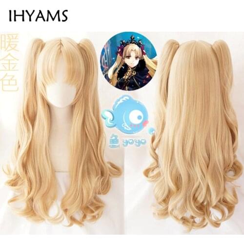 FGO Fate Grand Order Ereshkigal Cosplay Wig Servant Lancer Chip Ponytails Blond Synthetic Hair + Wig Cap