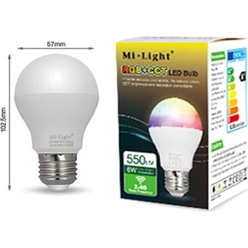FUT014 E27 6W RGB+CCT led bulb Mi Light lamp smart mobile phone APP WIFI AC85V-265V led light white warm Dimmable Lampada Light