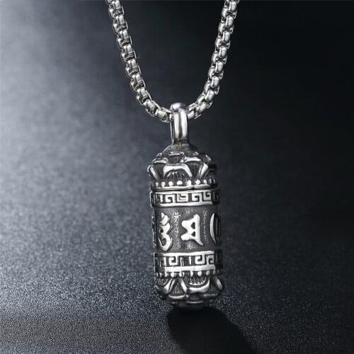 Fine Hand-made 316L Stainless Steel Buddhist Six-character Mantra Pendant Necklace for Men and Women