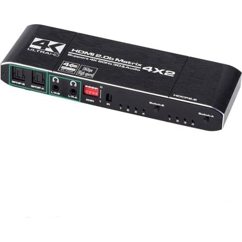 4x2 Matrix Switch Splitter with SPDIF and L/R 3.5mm HDR HDMI-compatible Switch 4x2 Support HDCP 2.2 ARC 3D 4K@60Hz