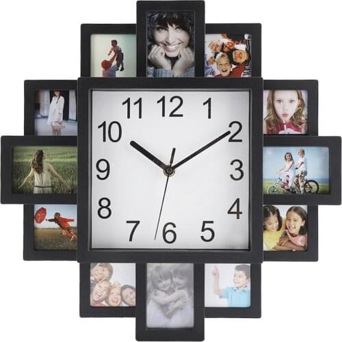 Photo Frame ABS Flower-Shaped Wall Clock New DIY Frame Black Modern Stylish Design Art Picture Clock Living Room Home Horloge