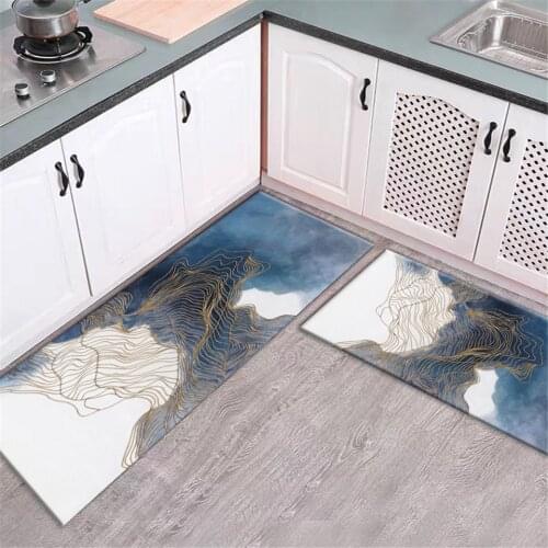 New Chinese Style Blue Landscape Abstract Mat For Kitchen Floor Anti-slip Mat Bathroom Long Toilet Mat Flannel Bedside Mat