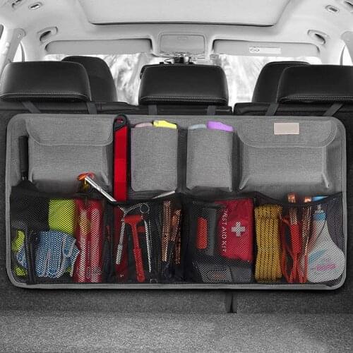 Car Boot Organiser, Equipped With Robust Elastic Net & 4 Magic Stick Car Boot Tidy Storage Bag with Lids, Space Saving Expert