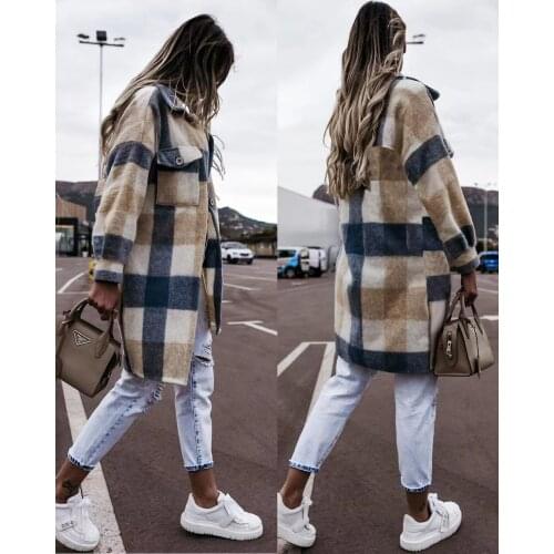 Nowsaa Autumn Plaid Coat Women Elegant Long Sleeve Female Jacket 2021 Casual Loose Spring Winter Women Jackets Streetwear Y2K