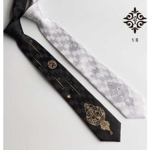 Gift Magic key black/white feather Embroidery Hand cut Premium party tie Creative neck tie width :7cm DX