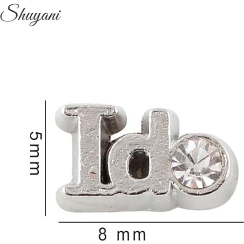 F338 Silver Crystal Alphabet 20PCS I Do Charms Fit Glass Memory Living Floating Locket Pendant 5*8mm