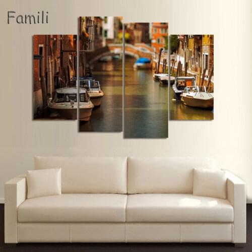 4Pcs/set Modern Canvas Painting Wall Art Italy Venice Landscape Oil Painting Beautiful City River Decorative Picture Home Decor
