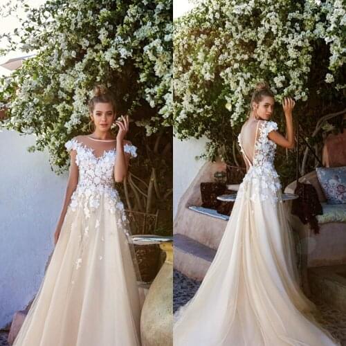 Wedding dress Bride Long sleeves V Neck Stark decorated tenant Romantic princess ivory ONE line illusion Vestido De Noiva