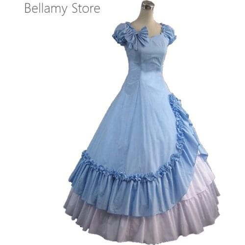 Light blue retro Victorian Gothic bubble sleeve bow dress