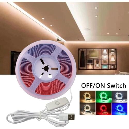 DC5V USB COB LED Light Strip LED Tape 10mm 320 LEDs High Density FOB LED Strips Lamp with OFF/ON Switch For Cabinets Lighting